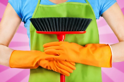 Carpet cleaning team applying health and safety procedures during preparation